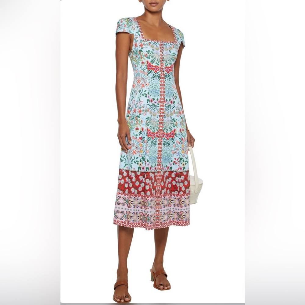 ALICE + OLIVIA ESTRELLA FLORAL Square Neck MIDI Dress XS